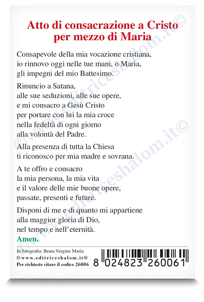 Santino Madonna frontale "Atto di consacrazione a Cristo per Maria"