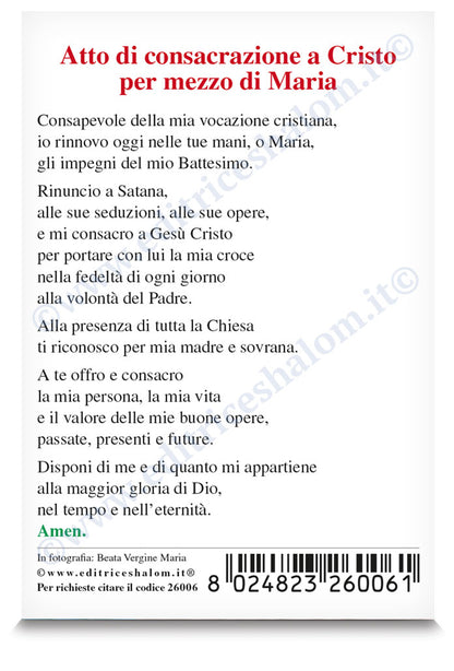 Santino Madonna frontale "Atto di consacrazione a Cristo per Maria"