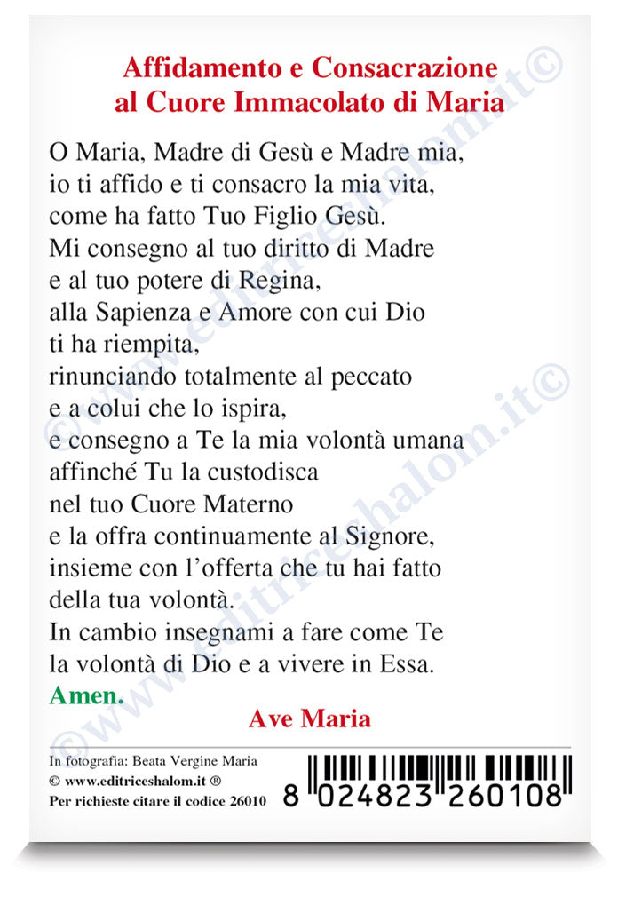 Santino Madonna frontale "Affidamento e consacrazione al cuore immacolato di Maria"