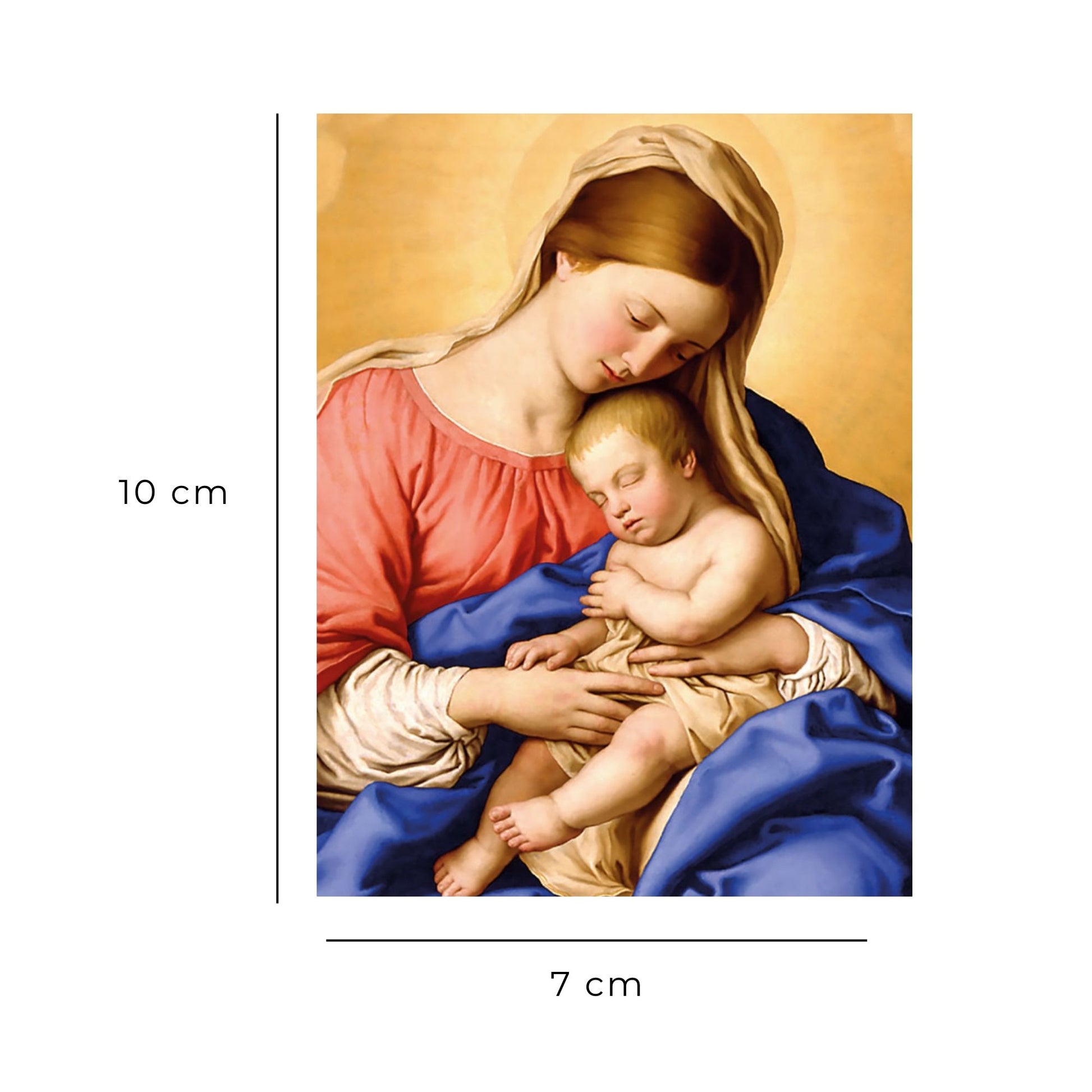 Santino Madonna con Bambino. Sul retro preghiera "Sotto la Tua protezione..." raccomandata da Papa Francesco.