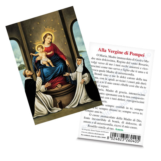 Santino Vergine di Pompei. Sul retro "Atto di consacrazione alla Vergine di Pompei".