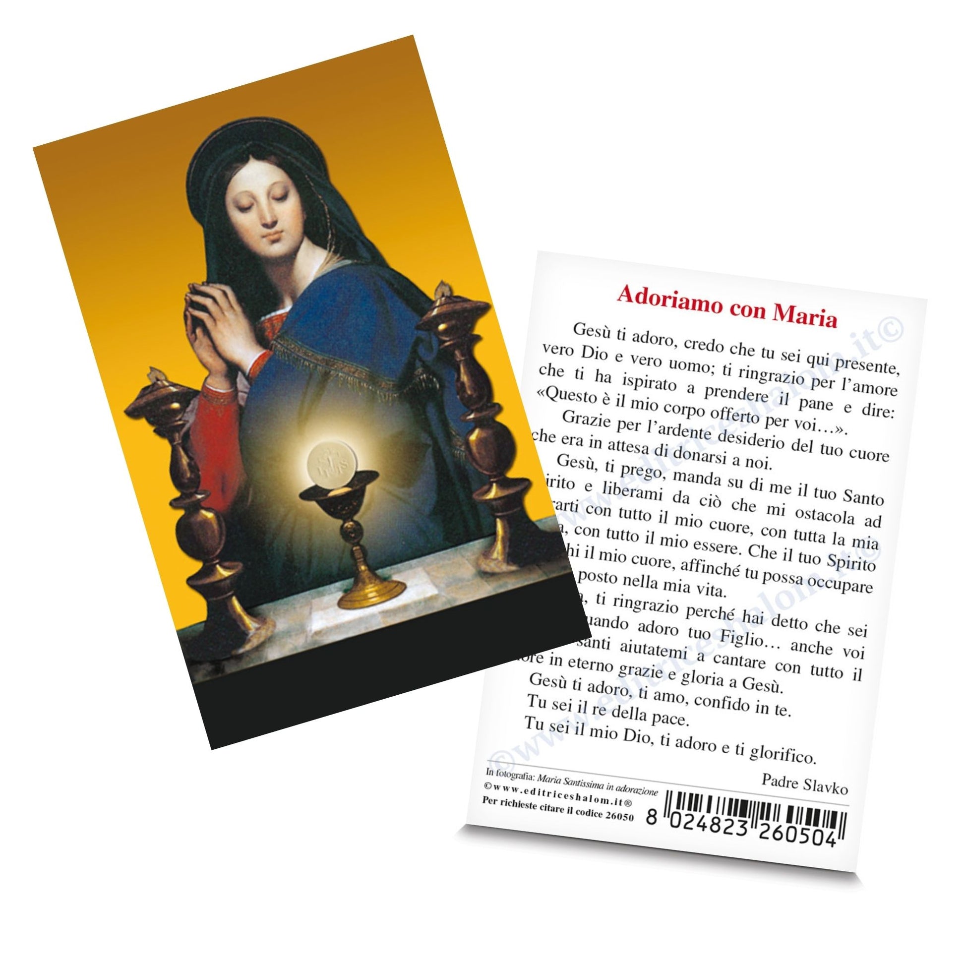 Santino beata Vergine Maria con Santissimo. Sul retro "Adoriamo con Maria"