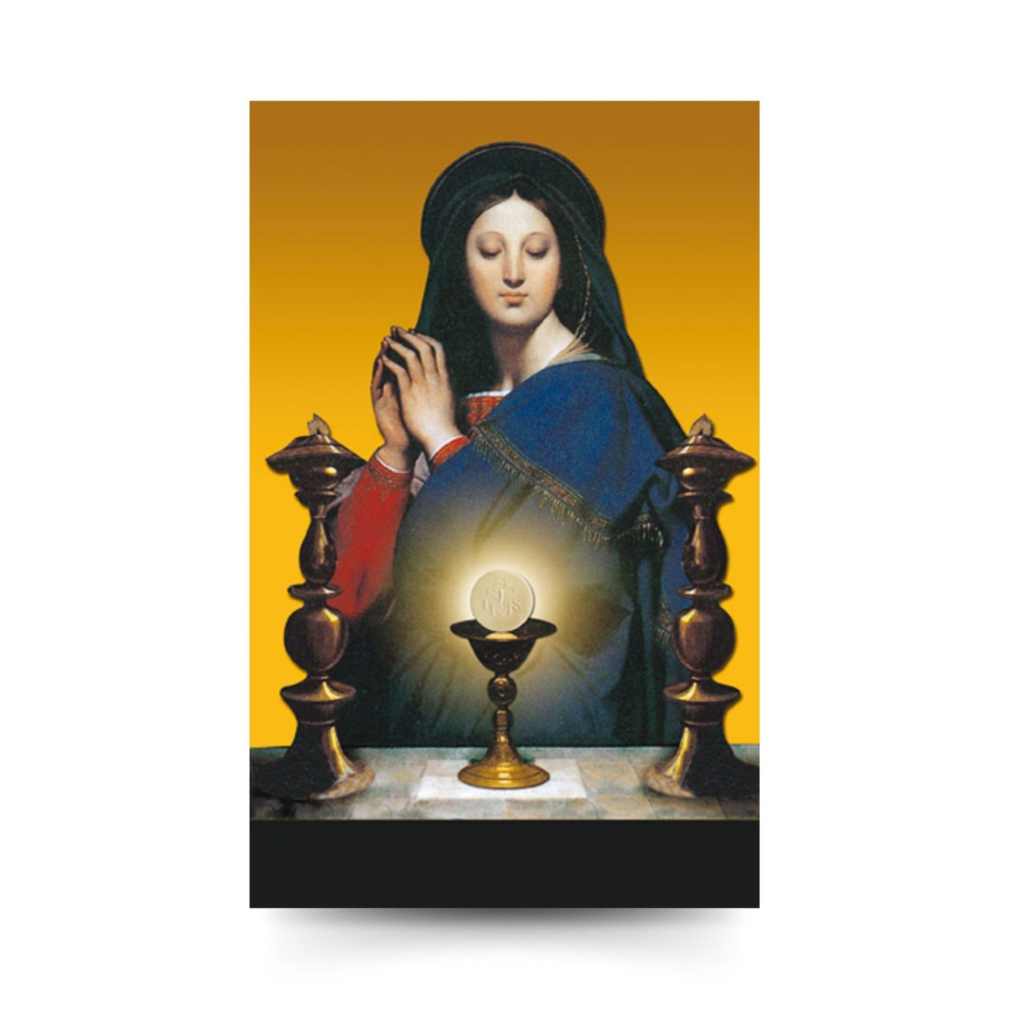 Santino beata Vergine Maria con Santissimo. Sul retro "Preghiera per la comunione spirituale"