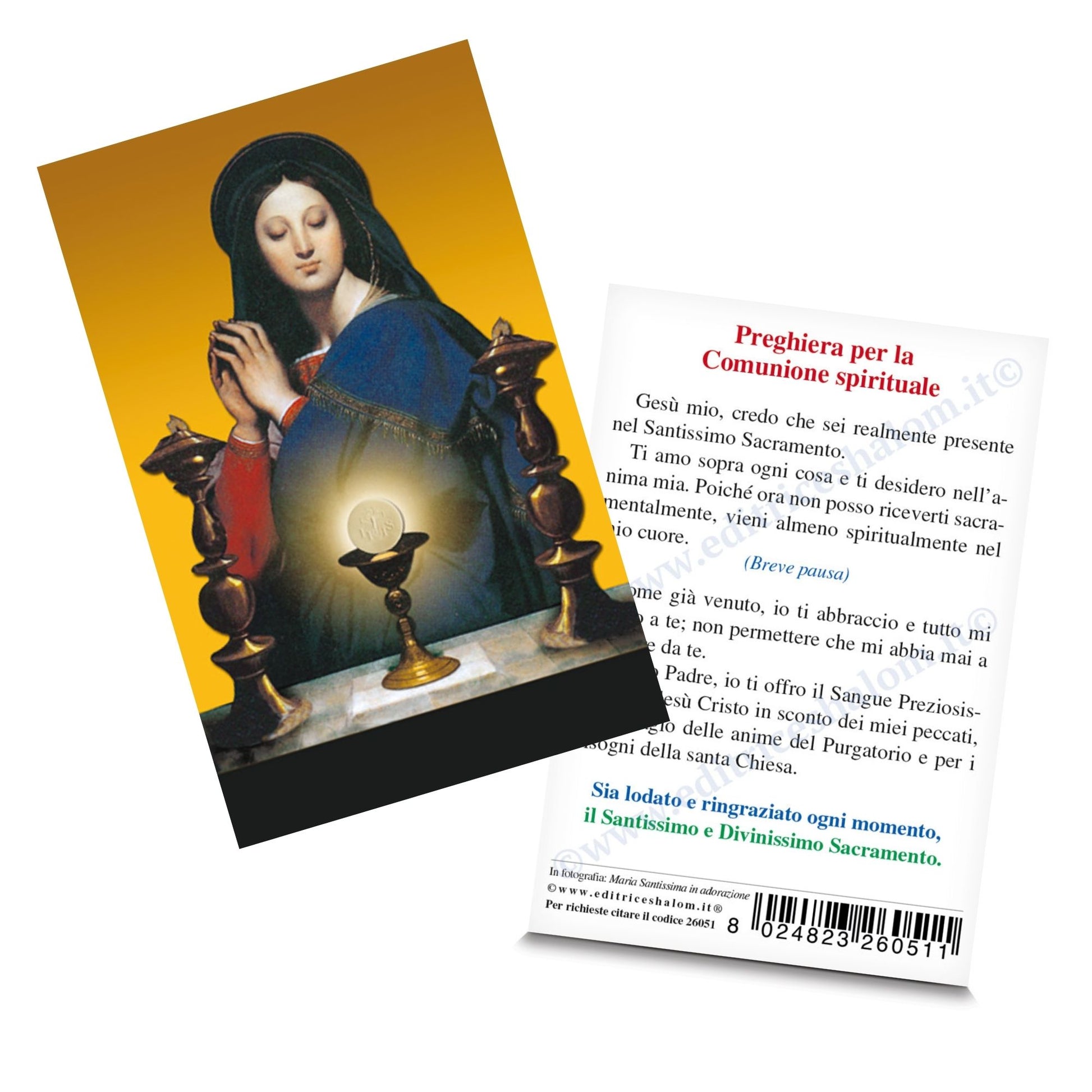 Santino beata Vergine Maria con Santissimo. Sul retro "Preghiera per la comunione spirituale"