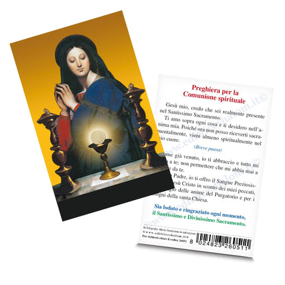 Santino beata Vergine Maria con Santissimo. Sul retro "Preghiera per la comunione spirituale"