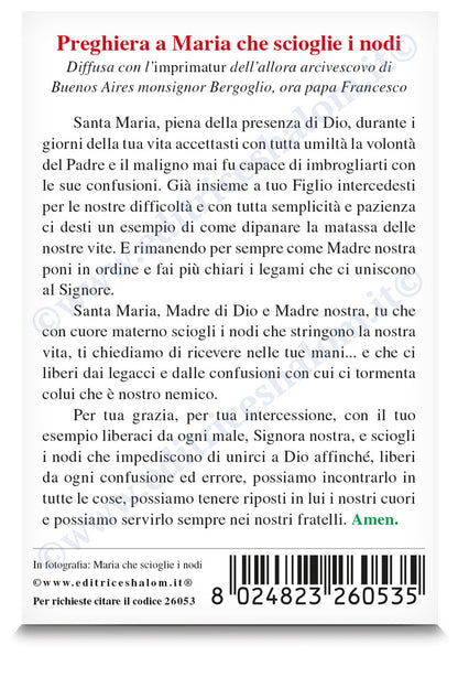Santino Maria che scioglie i nodi. Sul retro preghiera