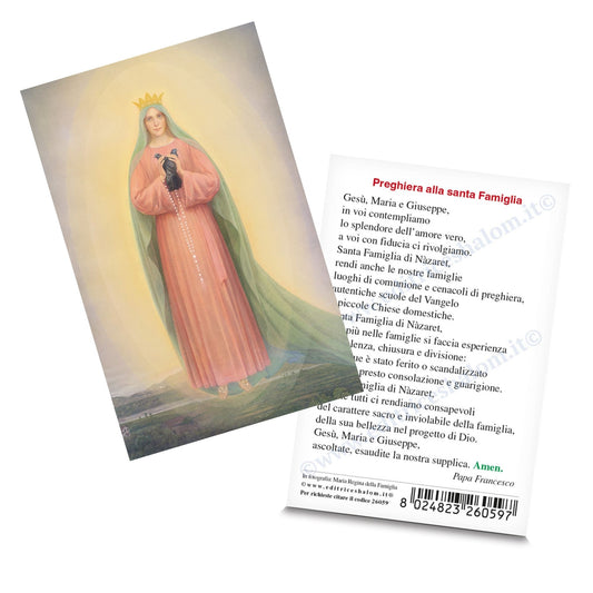Santino Maria Regina della Famiglia a Ghiaie di Bonate, su retro "Preghiera alla Santa Famiglia".