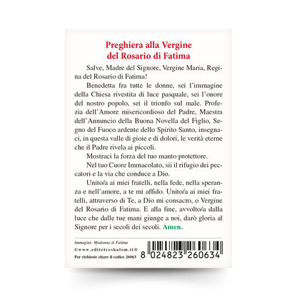 Santino Madonna di Fatima con retro "Preghiera alla Vergine del Rosario di Fatima"