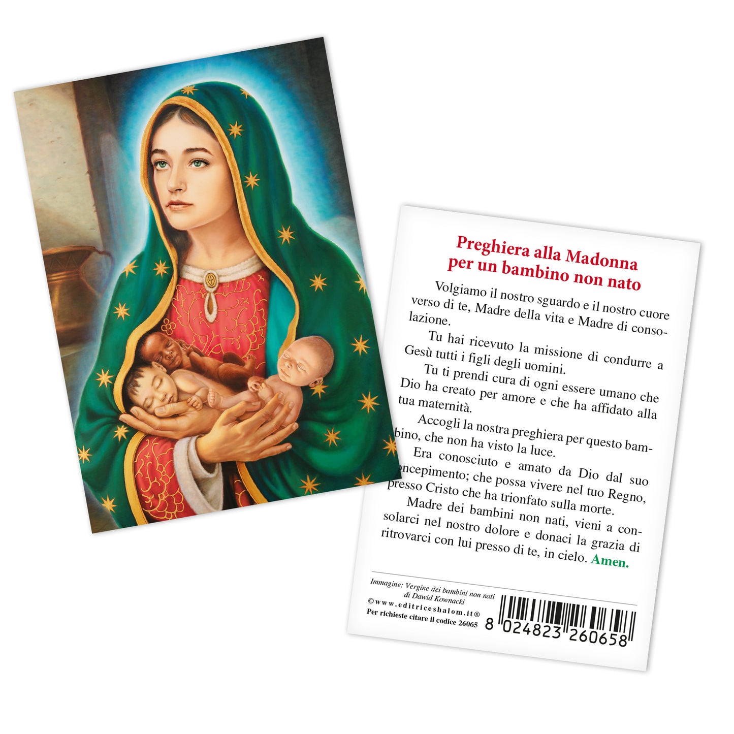 Santino Vergine dei bambini non nati. Sul retro Preghiera alla Madonna per un bambino non nato