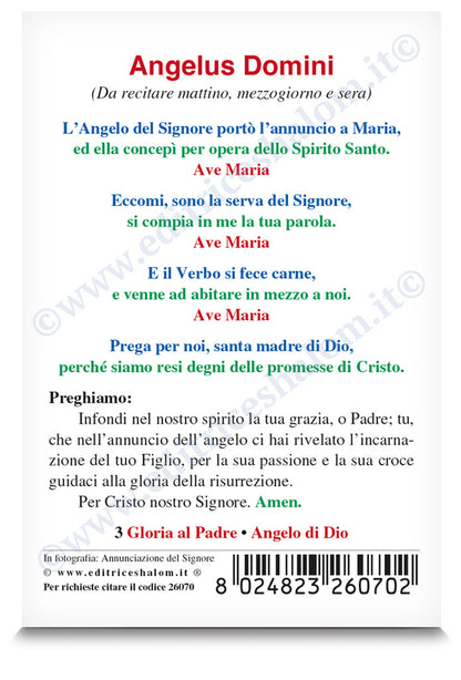 Santino annunciazione del Signore. Sul retro "Angelus Domini"