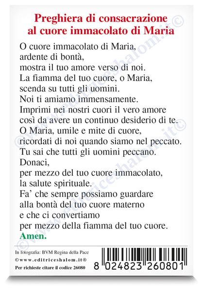 Santino Madonna di Medjugorje. Sul retro "Preghiera di consacrazione al cuore immacolato di Maria"