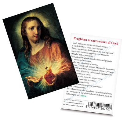 Santino sacro cuore di Gesù. Sul retro "Preghiera al sacro cuore di Gesù"