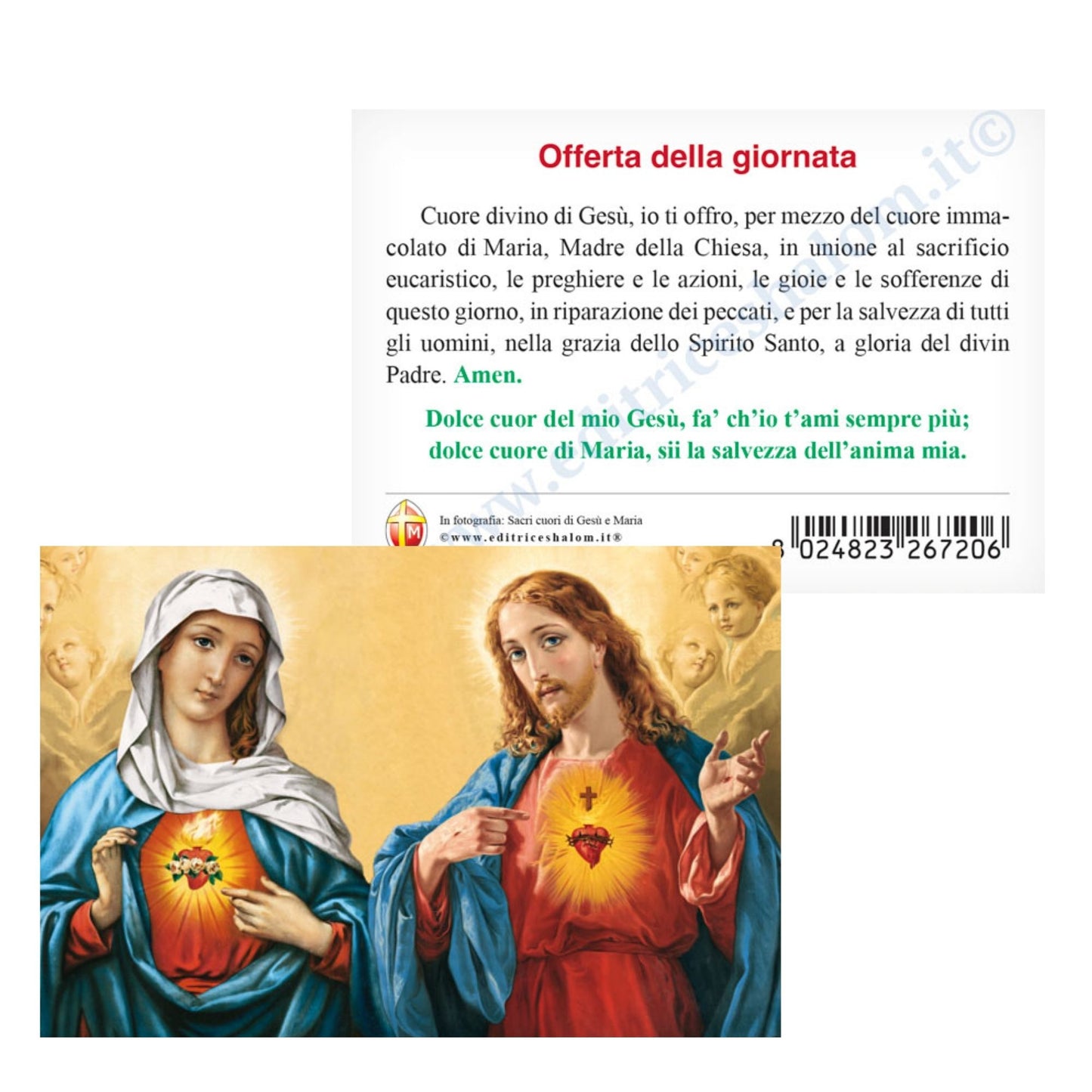 Santino sacri cuori di Gesù e Maria. Sul retro preghiera "Offerta della giornata".