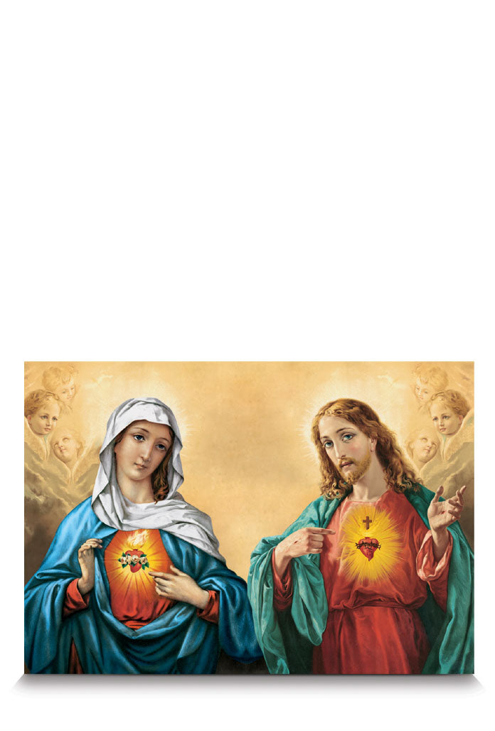 Santino sacri cuori di Gesù e Maria. Sul retro preghiera "Offerta della giornata".