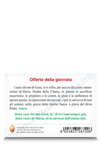 Santino sacri cuori di Gesù e Maria. Sul retro preghiera "Offerta della giornata".