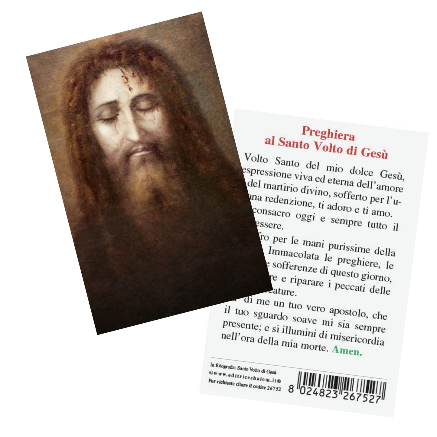 Santino Volto di Gesù. Sul retro "Preghiera al Santo Volto di Gesù".