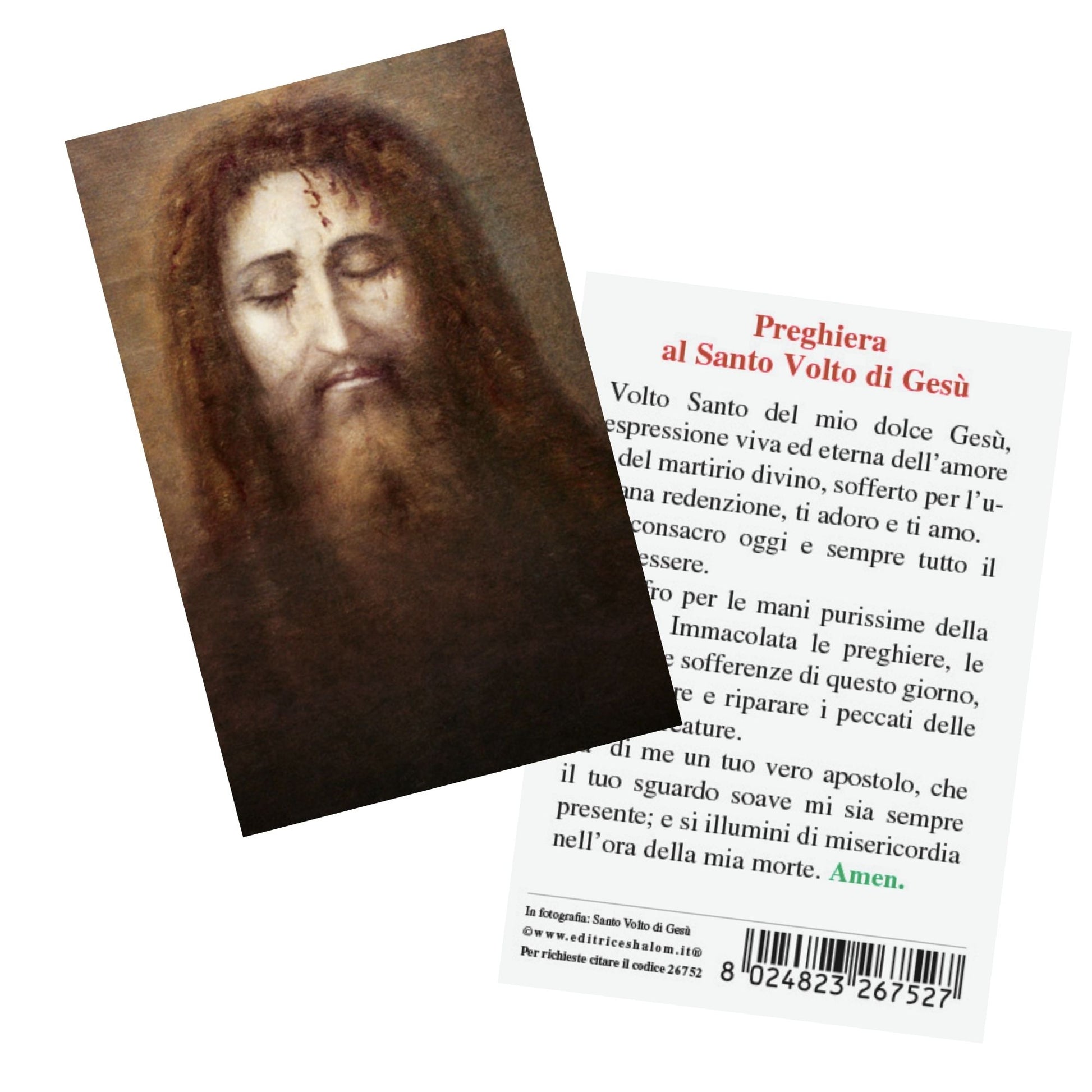 Santino Volto di Gesù. Sul retro "Preghiera al Santo Volto di Gesù".