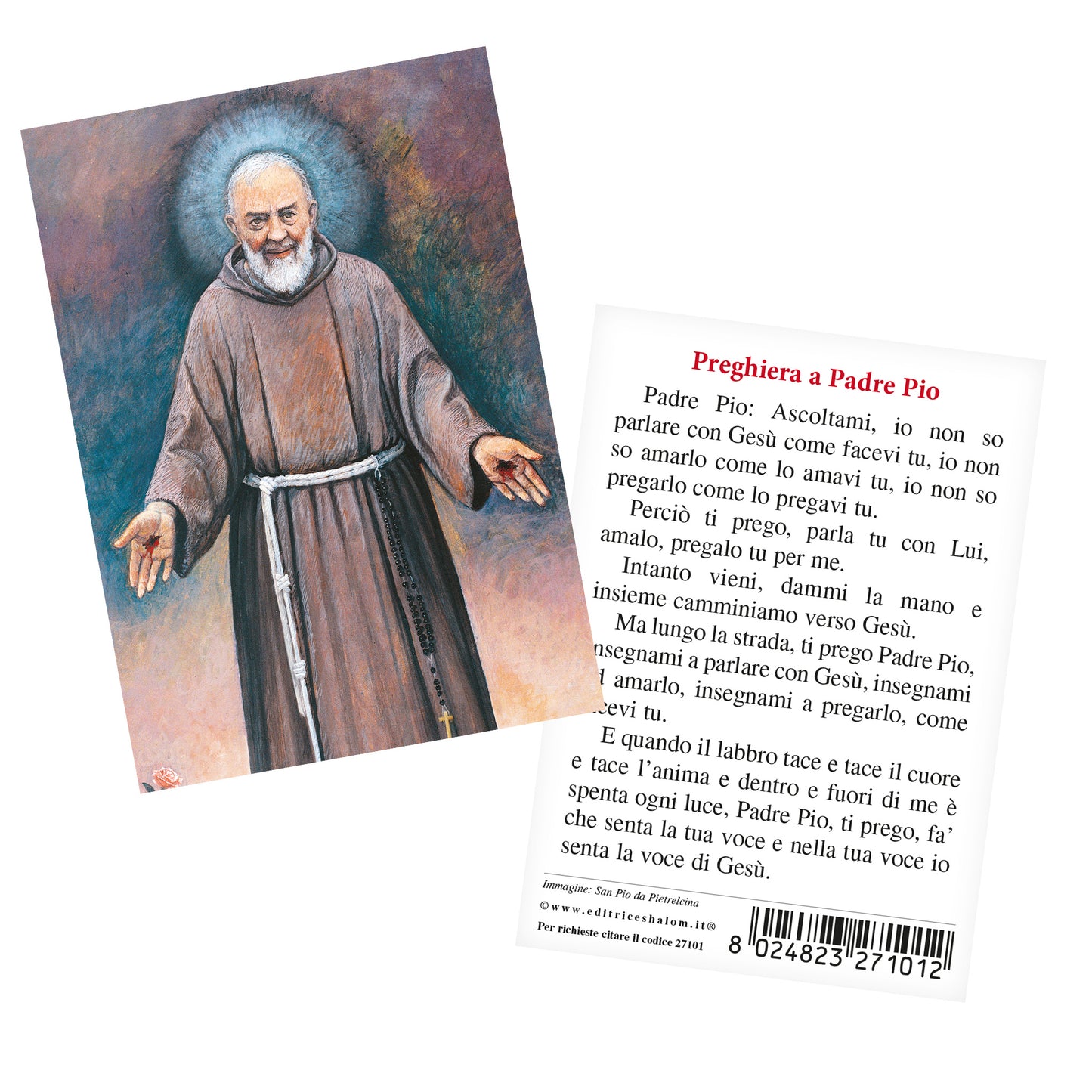 Santino San Pio da Pietrelcina con retro "Preghiera a Padre Pio"