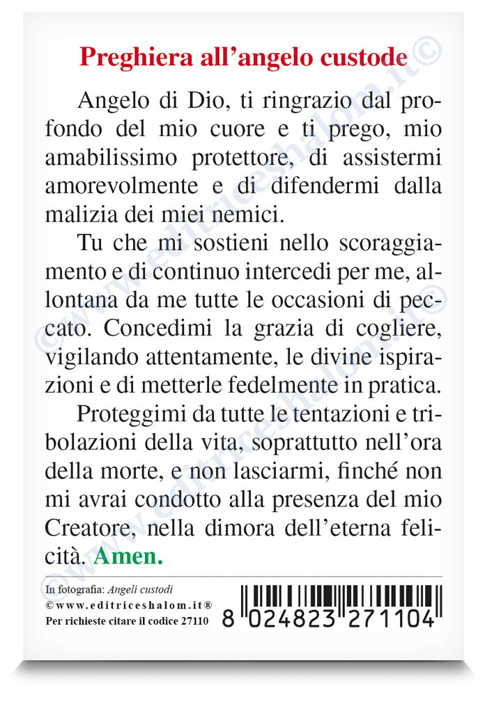 Santino angeli custodi. Sul retro "Preghiera all'Angelo custode".
