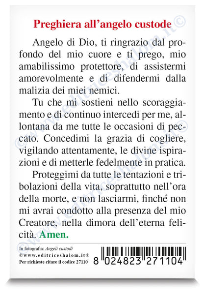 Santino angeli custodi. Sul retro "Preghiera all'Angelo custode".