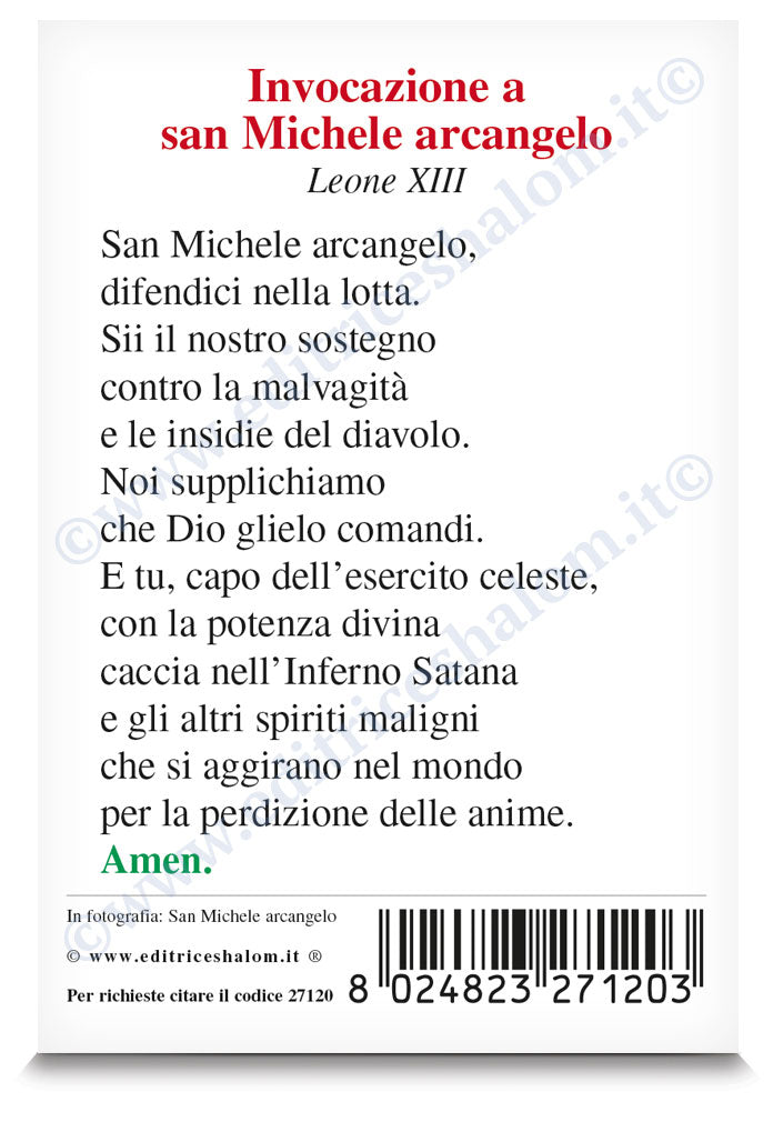 Santino san Michele. Sul retro "Invocazione a san Michele arcangelo" di Leone XIII