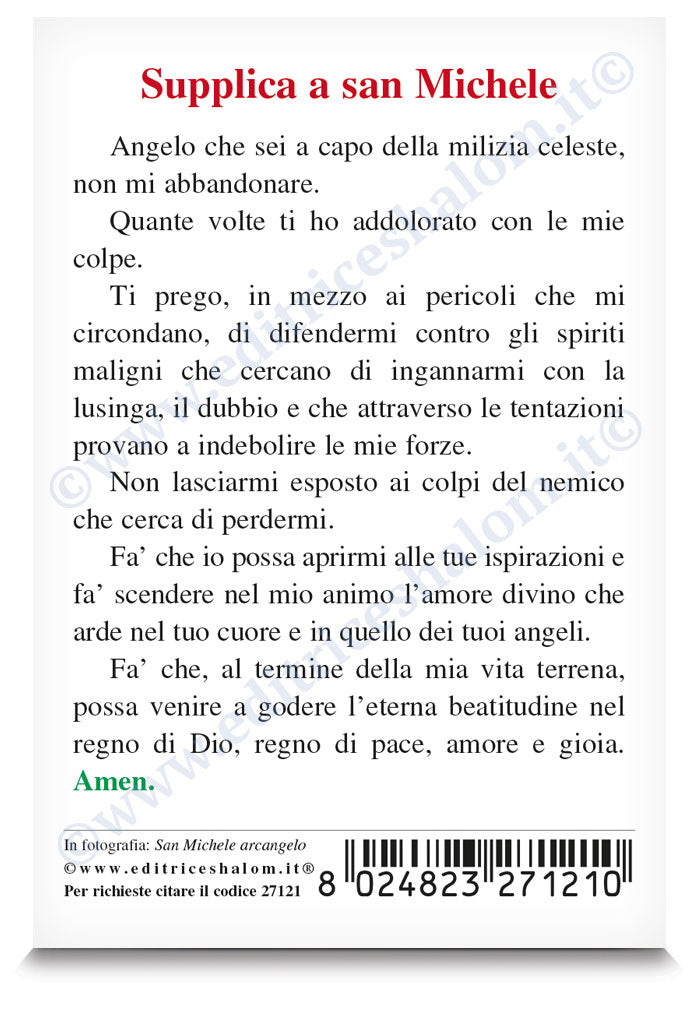 Santino san Michele. Sul retro "Supplica a san Michele"