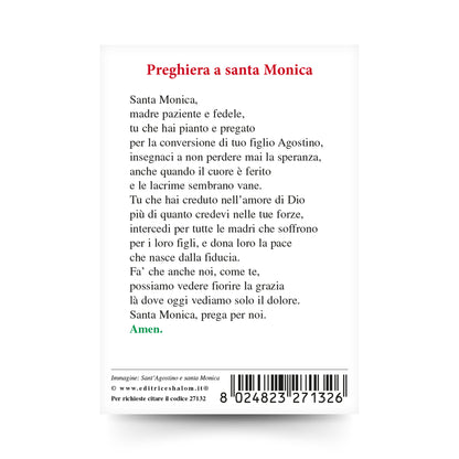 Santino sant'Agostino e santa Monica con retro "Preghiera a santa Monica"