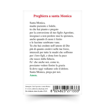 Santino sant'Agostino e santa Monica con retro "Preghiera a santa Monica"