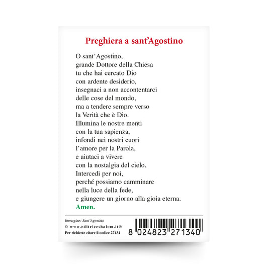 Santino sant'Agostino con retro "Preghiera a sant'Agostino"