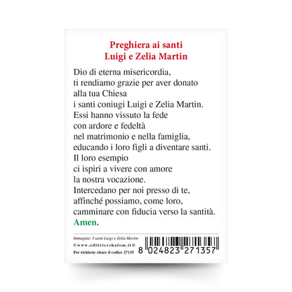 Santino santi Luigii e Zelia Martin con retro preghiera