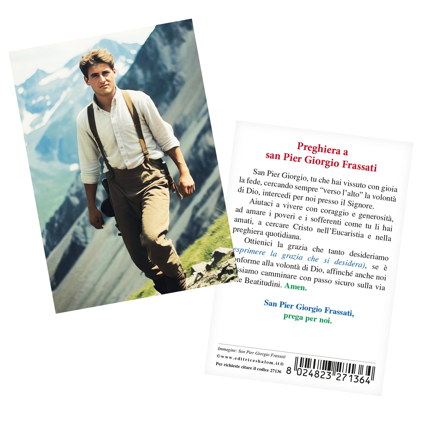Santino san Pier Giorgio Frassati con retro "Preghiera a san Pier Giorgio Frassati"