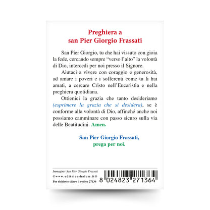 Santino san Pier Giorgio Frassati con retro "Preghiera a san Pier Giorgio Frassati"
