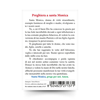 Santino santa Monica con retro "Preghiera a santa Monica"