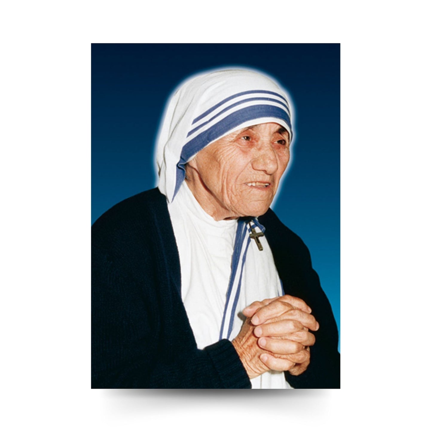 Santino madre Teresa mani giunte. Sul retro "Preghiera a santa madre Teresa di Calcutta"