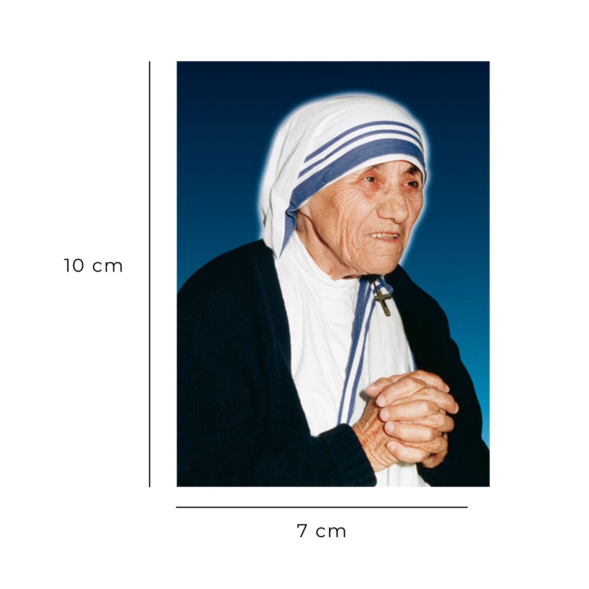 Santino madre Teresa mani giunte. Sul retro "Preghiera a santa madre Teresa di Calcutta"