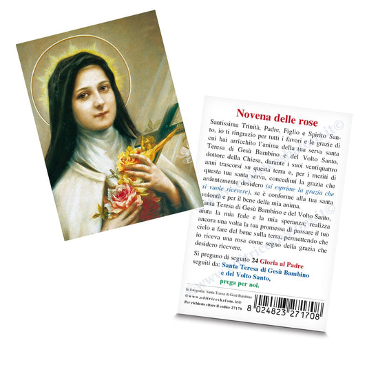 Santino santa Teresa di Lisieux. Sul retro "Novena delle rose"