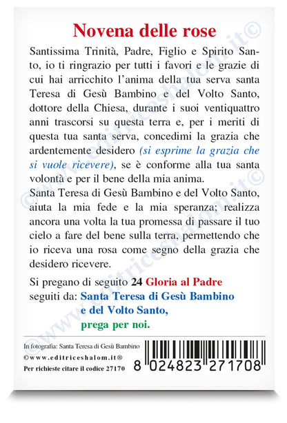 Santino santa Teresa di Lisieux. Sul retro "Novena delle rose"