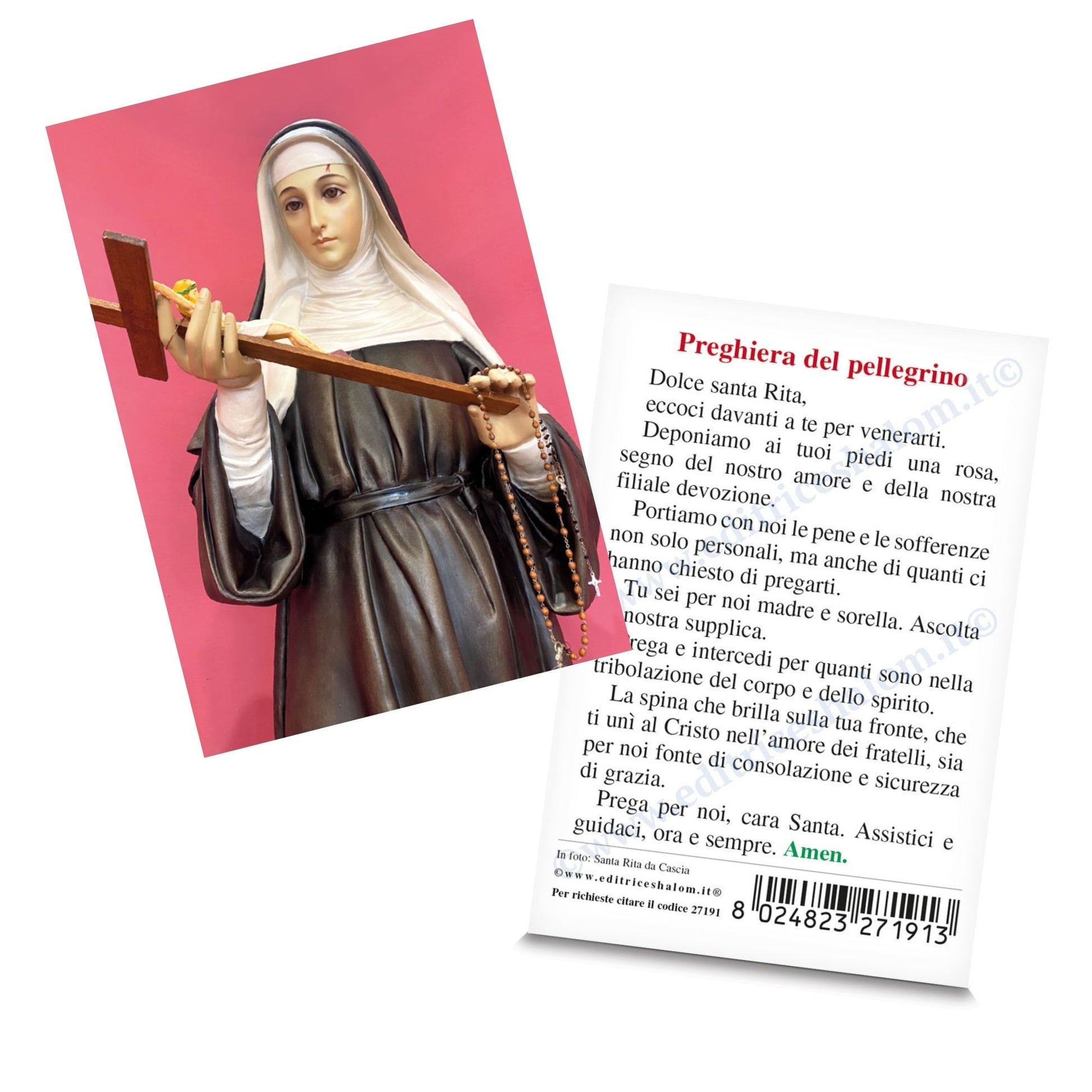 Santino santa Rita da Cascia. Sul retro "Preghiera del pellegrino"