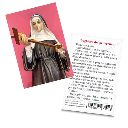 Santino santa Rita da Cascia. Sul retro "Preghiera del pellegrino"