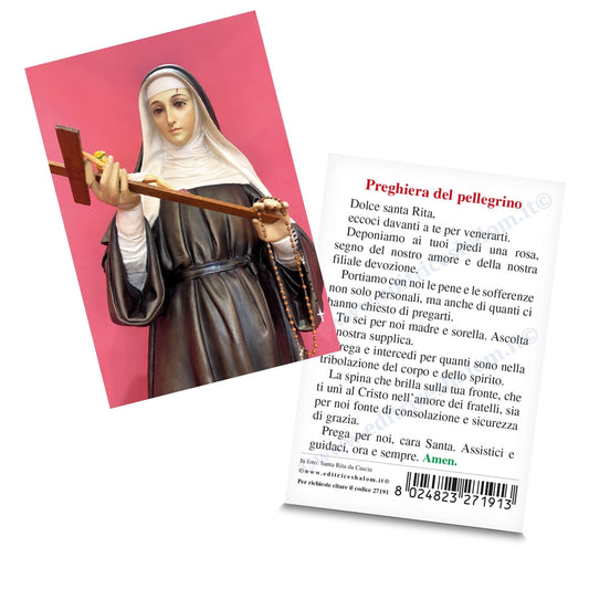 Santino santa Rita da Cascia. Sul retro "Preghiera del pellegrino"
