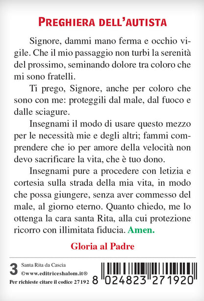 Santino santa Rita da Cascia. Sul retro "Preghiera dell'autista"