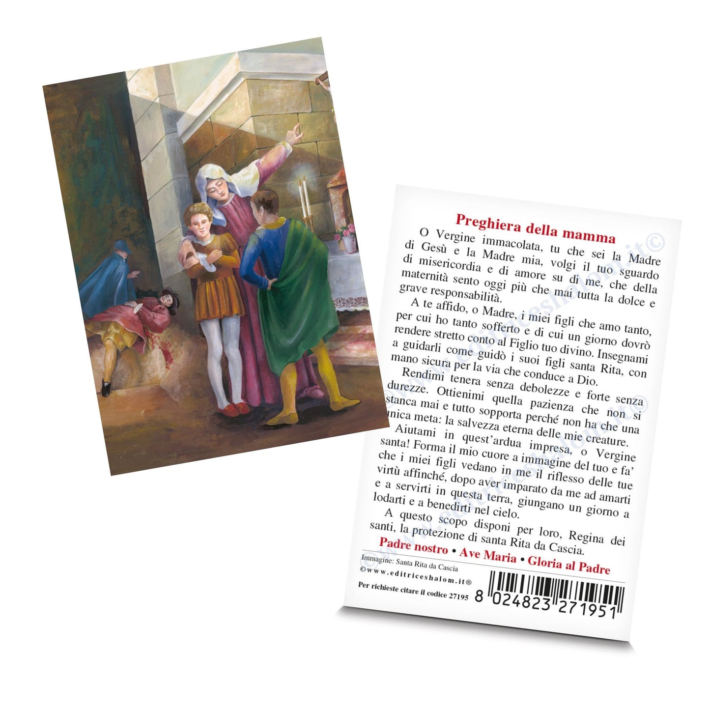 Santino santa Rita da Cascia. Sul retro "Preghiera della mamma"