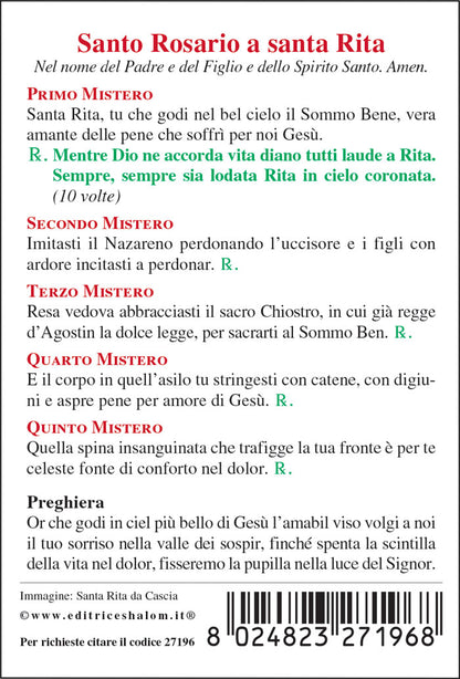 Santino santa Rita da Cascia. Sul retro "Santo Rosario a santa Rita"