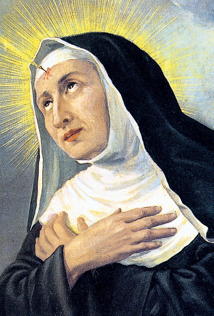 Santino santa Rita con retro "Preghiera a santa Rita per perdonare i nemici"
