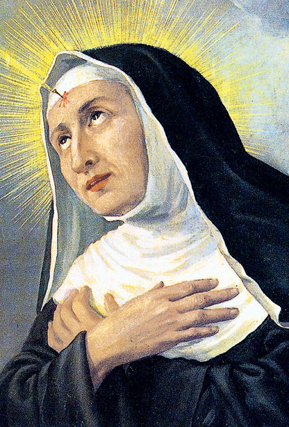 Santino santa Rita con retro "Preghiera a santa Rita per perdonare i nemici"