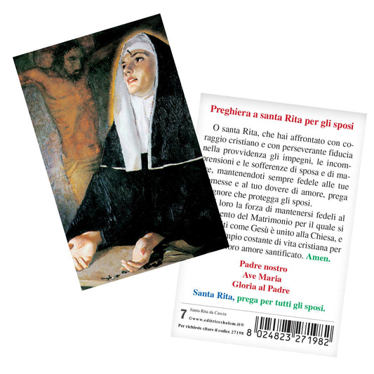 Santino santa Rita con retro "Preghiera a santa Rita per gli sposi"