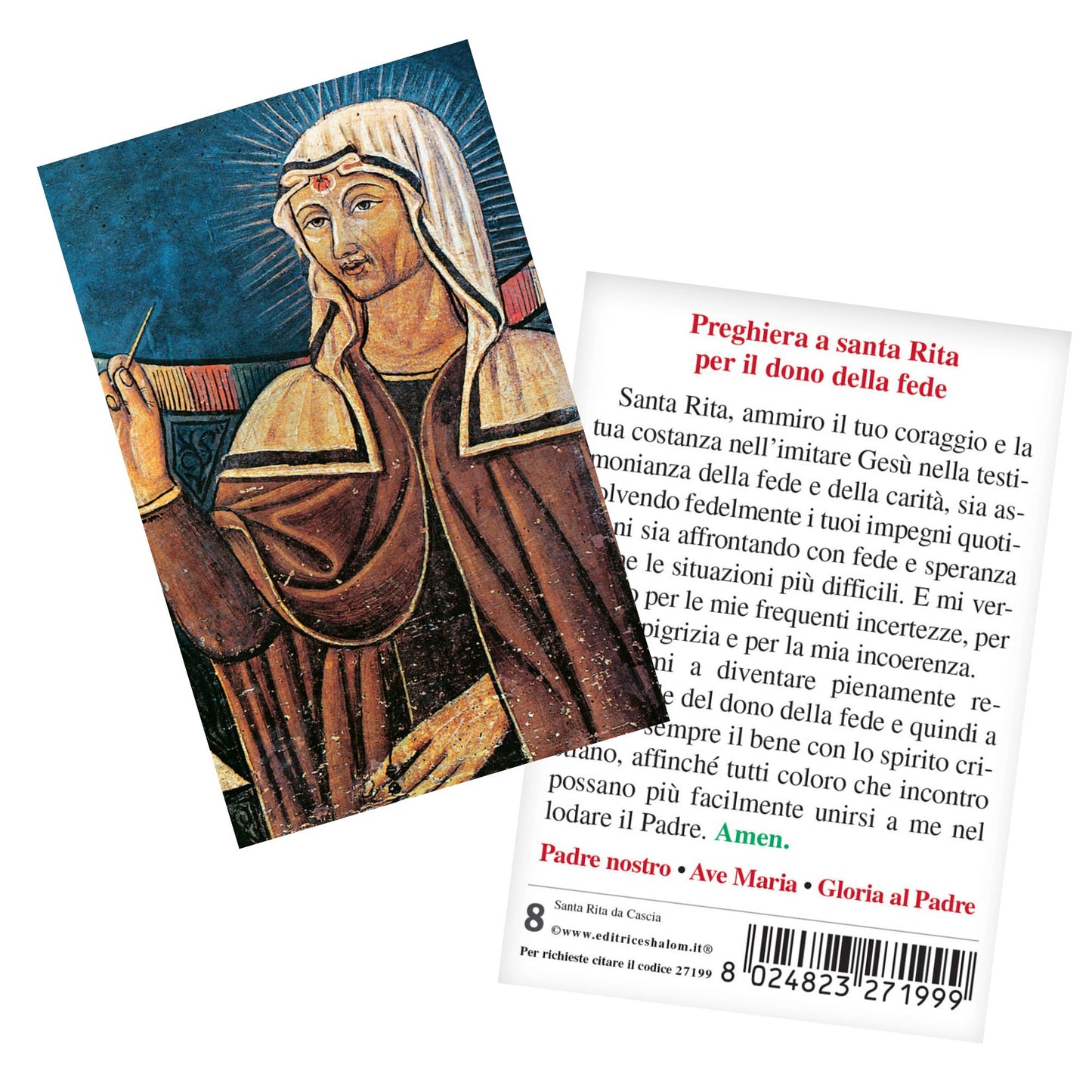 Santino santa Rita con retro "Preghiera a santa Rita per il dono della fede"