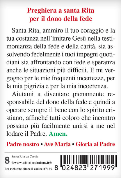 Santino santa Rita con retro "Preghiera a santa Rita per il dono della fede"