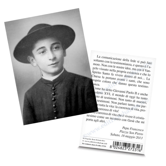 Santino Rolando Rivi. Sul retro frase di papa Francesco