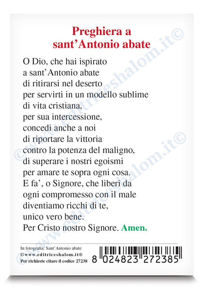 Santino sant'Antonio Abate con retro preghiera